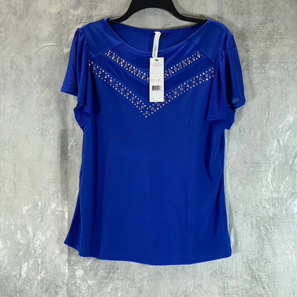 NY Collection Tops - NY Collection Women's Surf The Web Mesh Studded Embellished Flutter-Sleeve Top